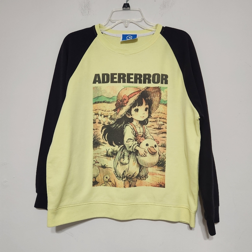 Ader Error Animae Girl Duck Graphic Sweatshirt Teen Long Sleeve Drop Pullover L